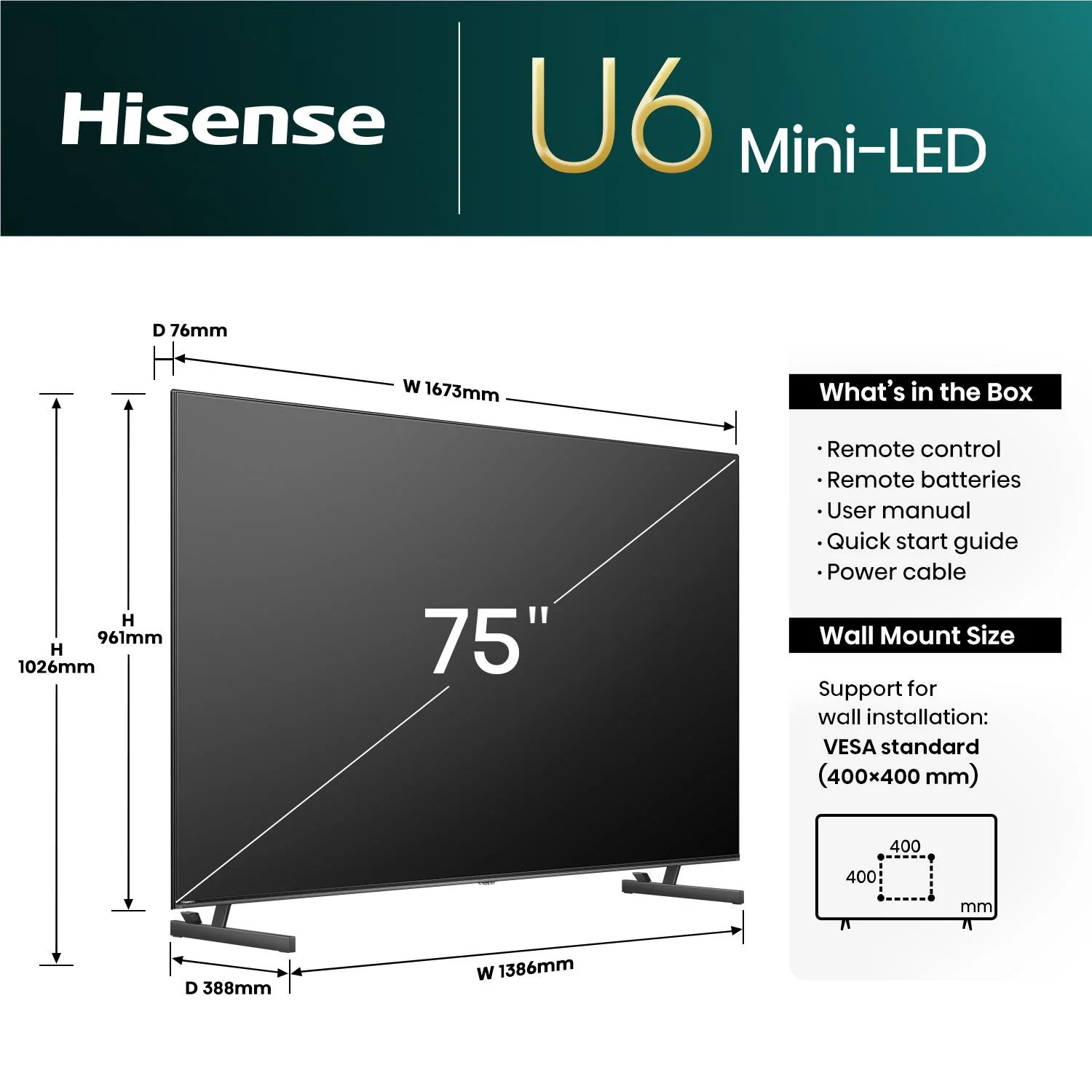 Hisense 75" U6NAU Mini-LED 4K QLED Smart TV - Image 6